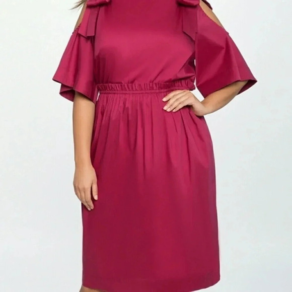 ELOQUII | Burgundy Cold Shoulder Bow Tie Midi Cocktail Party Dress Plus Size 18 - Picture 1 of 4